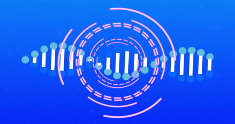 DNA Strand and Data Processing Animation on Blue Background