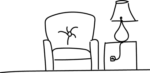 Modern chair and table with lamp on transparent background