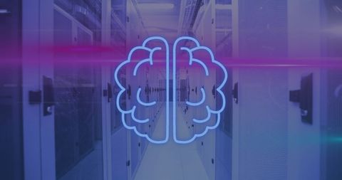 Digital Brain Overlay on Data Servers Illustrating AI Technology