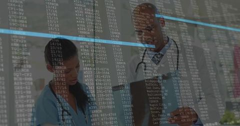 Medical Professionals Collaborate with Digital Technology Overlay