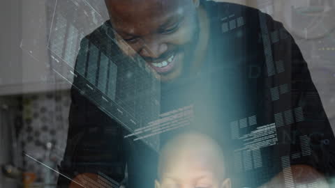 Father and Child Exploring Tablet Technology Interaction