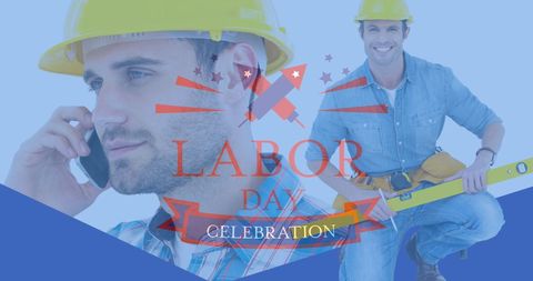 Labor day celebration with happy construction workers