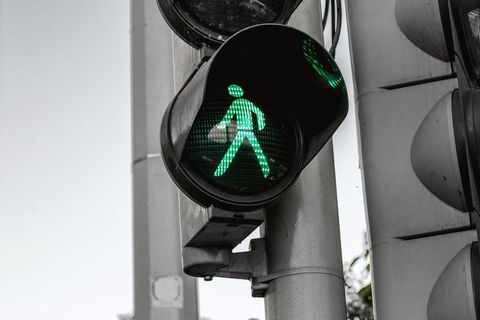 Green Traffic Light for Pedestrians at Urban Crossing