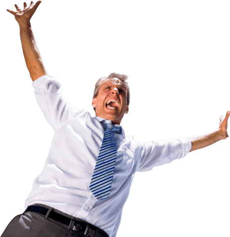Transparent Businessman Celebrating Success Enthusiastically