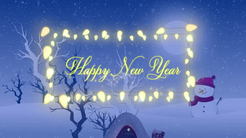 Festive New Year Greeting with Sparkling Lights and Winter Scene