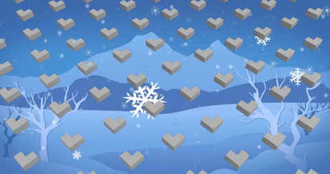 Winter Wonderland with Falling Snow and Geometric Shapes