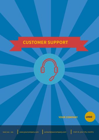 Customer Support Poster with Headset Icon and Red Banner - Download Free Stock Templates Pikwizard.com