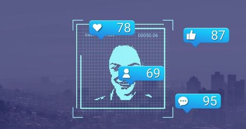 Social Media Reactions Over Cityscape: Technology and Connectivity Concept