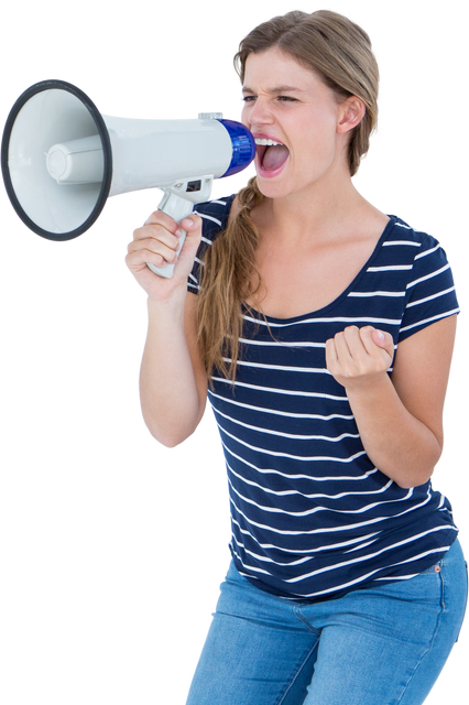 Enthusiastic Woman Shouting Through Transparent Loudspeaker - Download Free Stock Videos Pikwizard.com