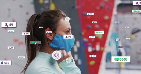 Female Wearing Face Mask Surrounded by Social Media Icons - Download Free Stock Images Pikwizard.com