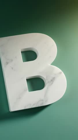 Vertical marble letter B on green backdrop for minimalist modern typography branding video