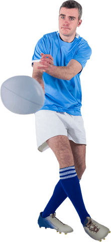 rugby player in blue kit throwing ball against transparent background - Download Free Stock Videos Pikwizard.com
