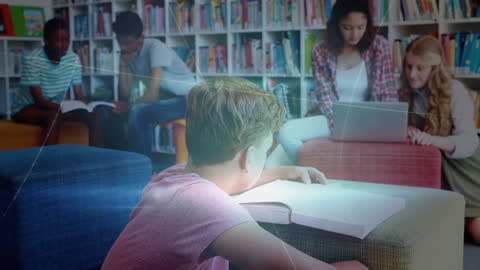 Diverse Students Collaborating in Modern Library Setting