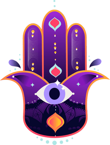 Colorful transparent hamsa hand with eye motif decoration spiritual talisman