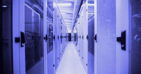 Futuristic Server Room with Data Processing Overlay - Download Free Stock Images Pikwizard.com