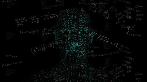 Digital Human Surrounded by Floating Mathematical Equations