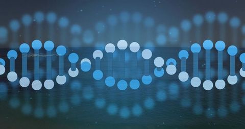 Futuristic Digital DNA Overlay on Teal Water