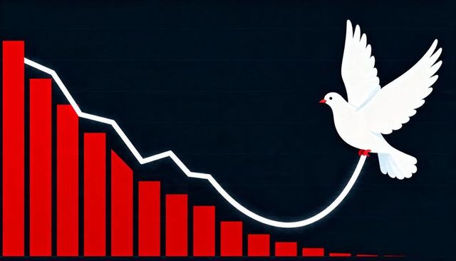 White dove pulling trend line lifting market recovery over declining red bars