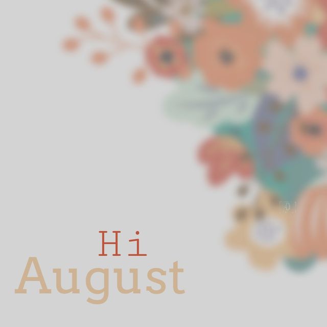 Perfect for seasonal greeting cards, social media posts, or promotional materials welcoming the month of August. The combination of vibrant, abstract flowers with clean typography creates an inviting and cheerful atmosphere.