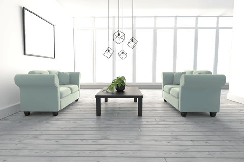 transparent living room with blue sofas and wooden flooring - Download Free Stock Videos Pikwizard.com