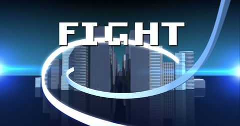 Digital Fight Text with Cityscape Background