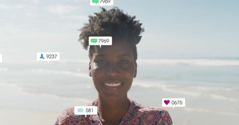 Woman Engaging with Summer Social Media at Beach