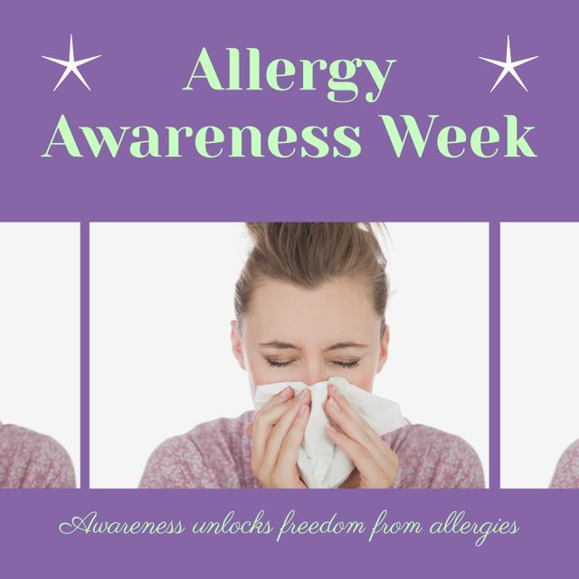 Allergy Awareness Week Promotional Poster Featuring Woman with Tissue - Download Free Stock Templates Pikwizard.com