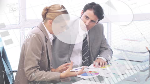 Collaborating Business Team Analyzing Data with Holographic Charts