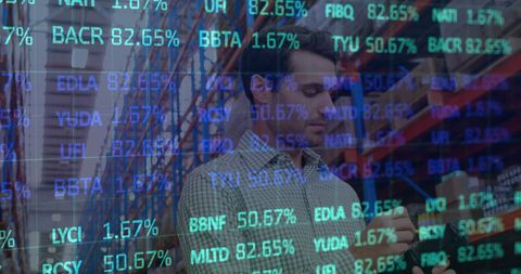 Stock Market Data Overlay on Warehouse Worker - Download Free Stock Images Pikwizard.com