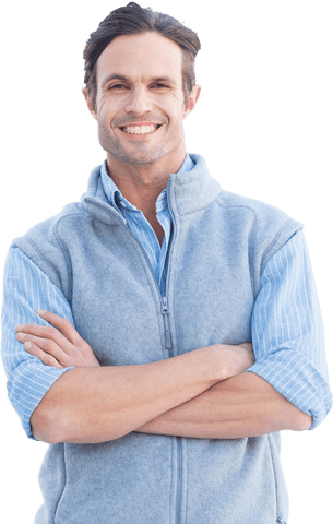 Smiling Man in Casual Attire with Arms Crossed Transparent