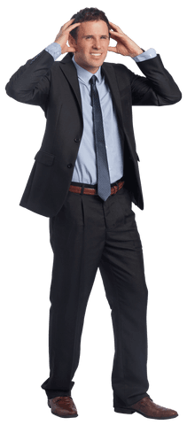 Transparent Background Stressed Businessman with Hands on Head in Suit