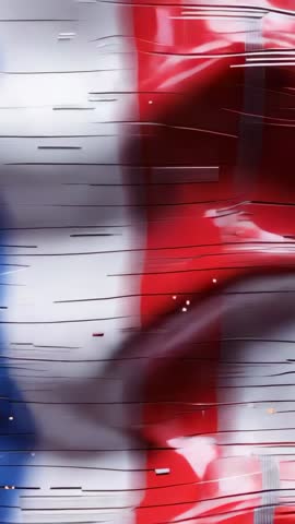 Vertical Looping Tricolor Flag Glitch Animation with Dynamic Rippling Lines and Sparks