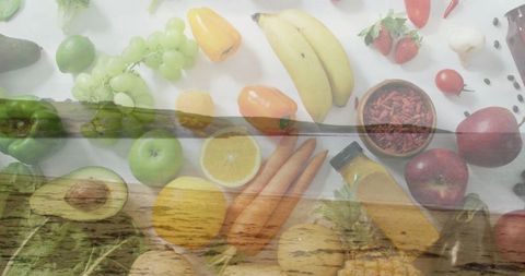 Fresh Organic Produce Fusion with Rustic Wooden Pier Overlay