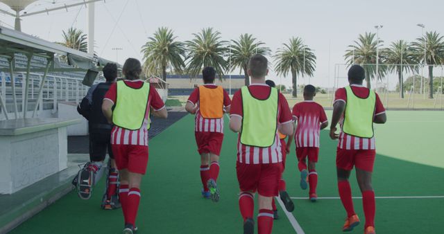 Soccer Team Running on Field in Training Session - Download Free Stock Images Pikwizard.com