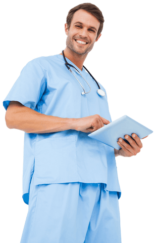 Smiling Male Doctor Using Transparent Tablet Isolated - Download Free Stock Videos Pikwizard.com