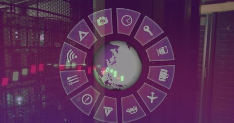 Digital Icons Overlay on Global Data Processing in Server Room Concept - Download Free Stock Images Pikwizard.com