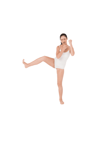 fit woman practicing karate with powerful side kick transparent - Download Free Stock Videos Pikwizard.com