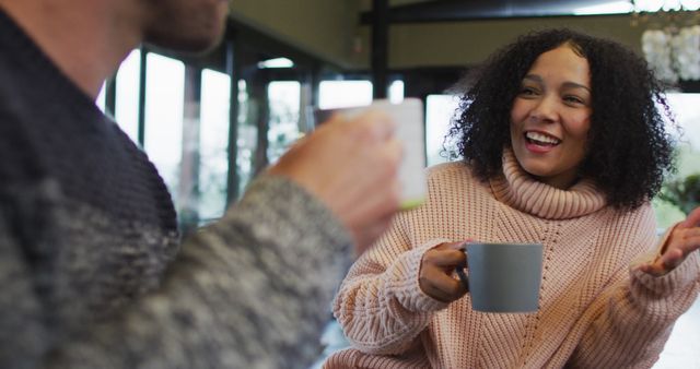 Joyful Woman Having Coffee Date with Friend in Cozy Cafe - Download Free Stock Images Pikwizard.com