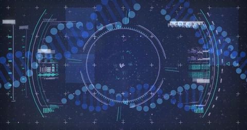 Futuristic hud with central reticle, helix data stream and telemetry readouts