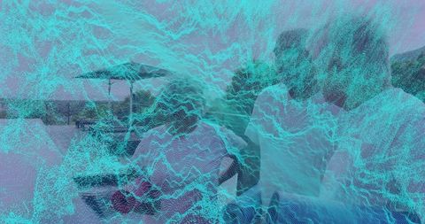 Family Vacation with Digital Waves Along Seaside Lounge