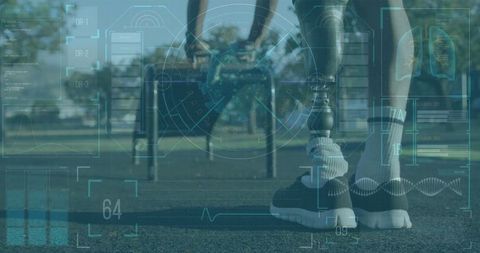 Man with prosthetic limb on track, innovation and athletic determination