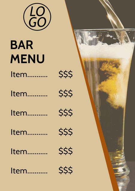 Modern Bar Menu Template with Beer Theme for Drink Specials - Download Free Stock Templates Pikwizard.com