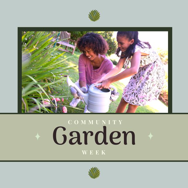 Community Garden Week with Mother and Daughter Gardening - Download Free Stock Templates Pikwizard.com