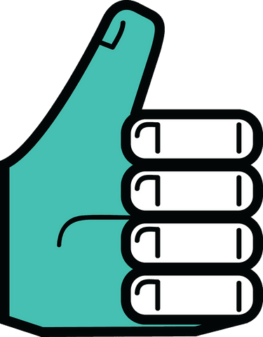 Digital Green and White Thumbs Up Illustration on Transparent Background