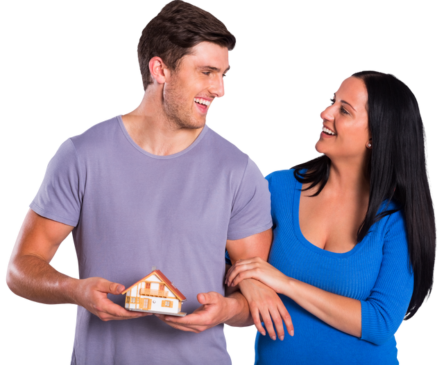 Smiling Young Couple Holding Model House, Transparent Background - Download Free Stock Videos Pikwizard.com