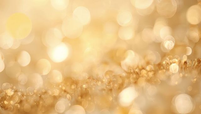 Shimmering Golden Bokeh Background with Macro Glitter, Sequins and Warm Glow for Branding