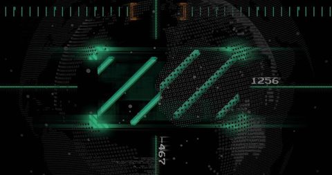 Teal futuristic hud glowing three-bar symbol responding to ping with numeric data overlay
