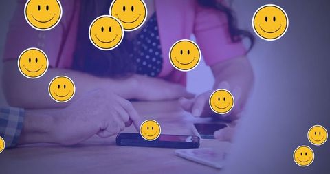 Conceptual social media connection with smiley emojis