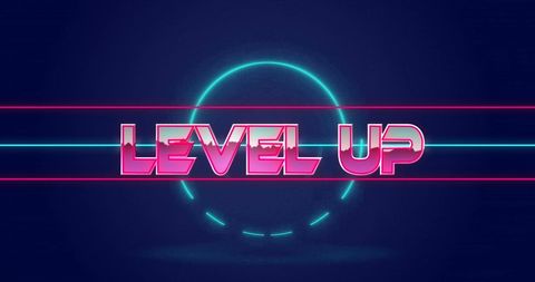 Neon Level Up Text with Futuristic Design - Download Free Stock Images Pikwizard.com