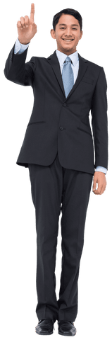Successful businessman pointing on transparent background